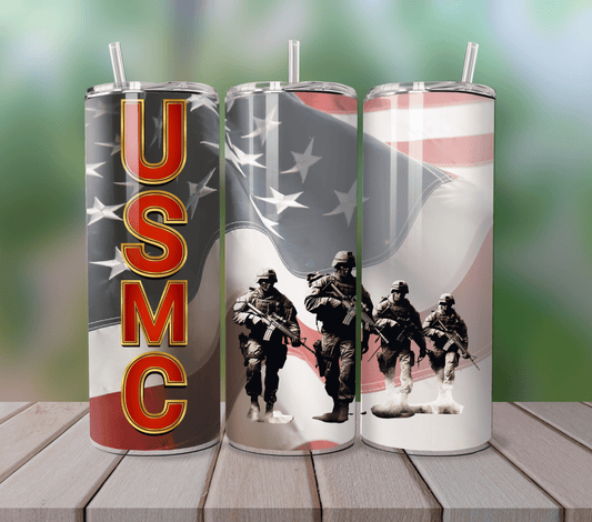 USMC with US Flag Background Tumbler