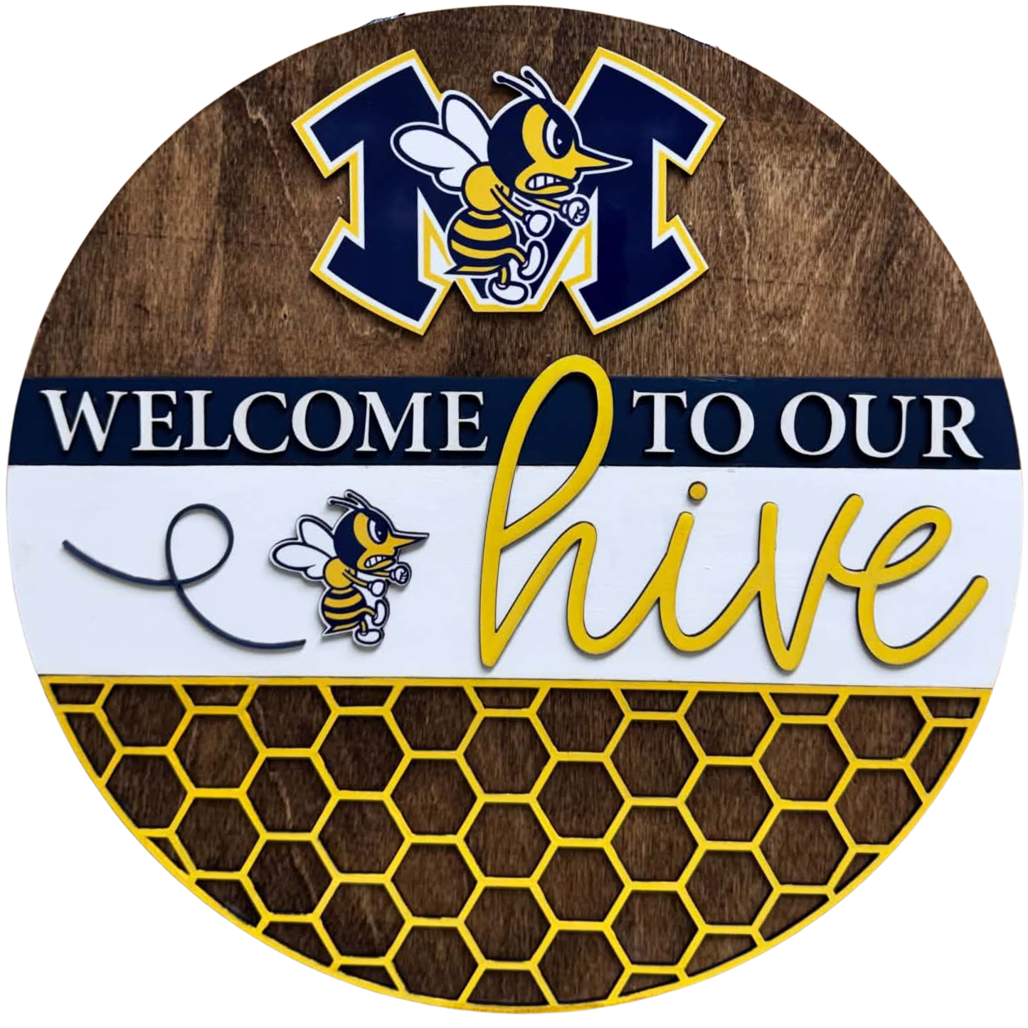 Welcome to our hive - Wooden door sign.