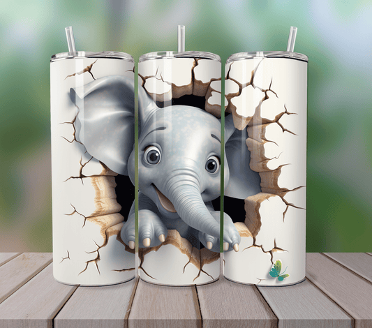 Happy Elephant Coming Through Wall Tumbler