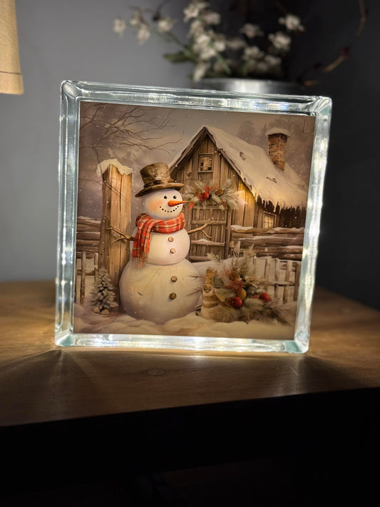 Rustic Barn and Snowman with Lights