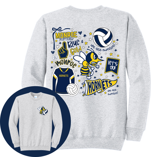 Hornets Volleyball Cluster of Fun! Crewneck. Available in three colors!