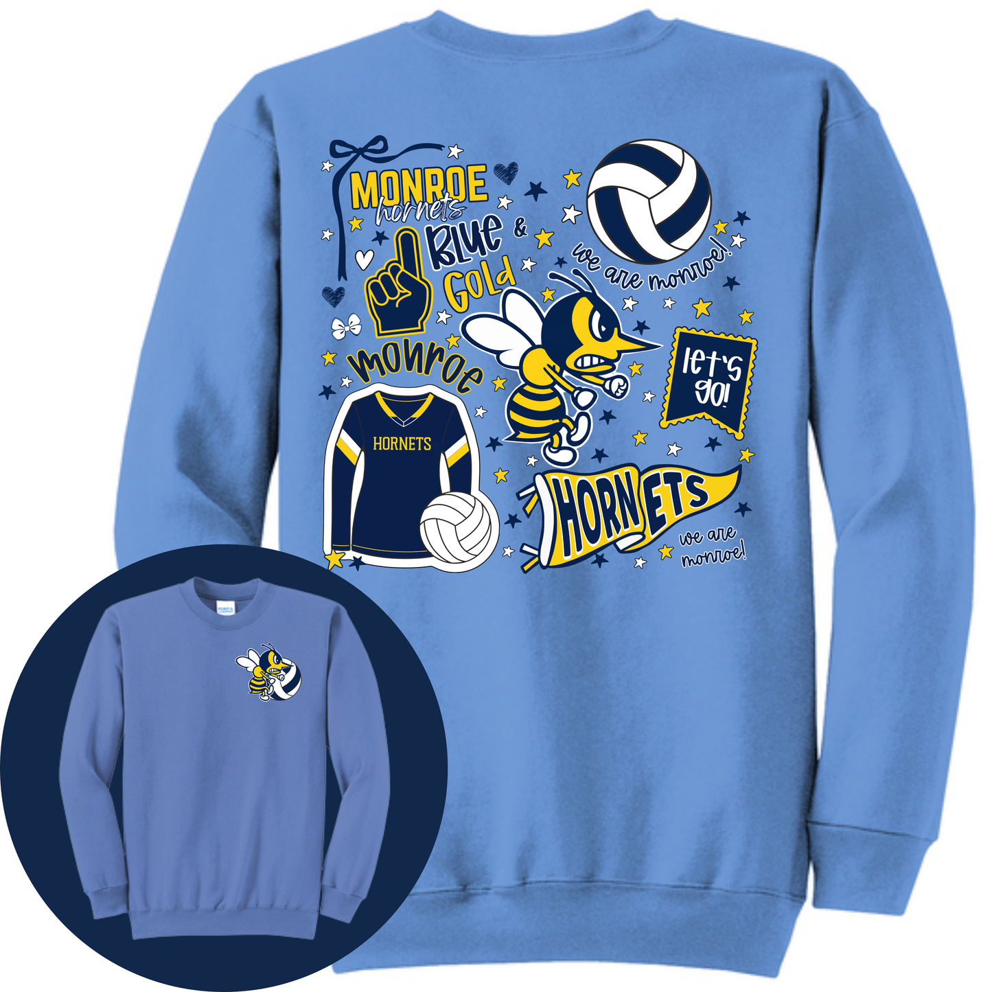 Hornets Volleyball Cluster of Fun! Crewneck. Available in three colors!