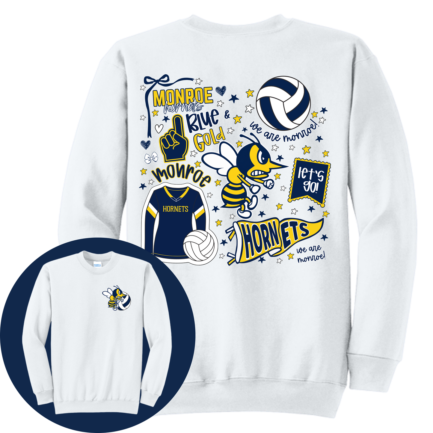 Hornets Volleyball Cluster of Fun! Crewneck. Available in three colors!