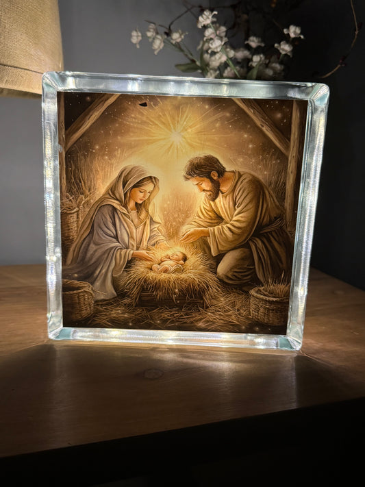 Nativity Glass Block with Lights