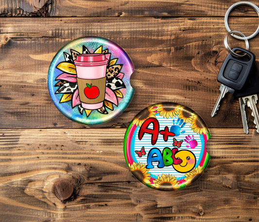 Coffee/ABC Teacher Car Coaster (Set of 2)