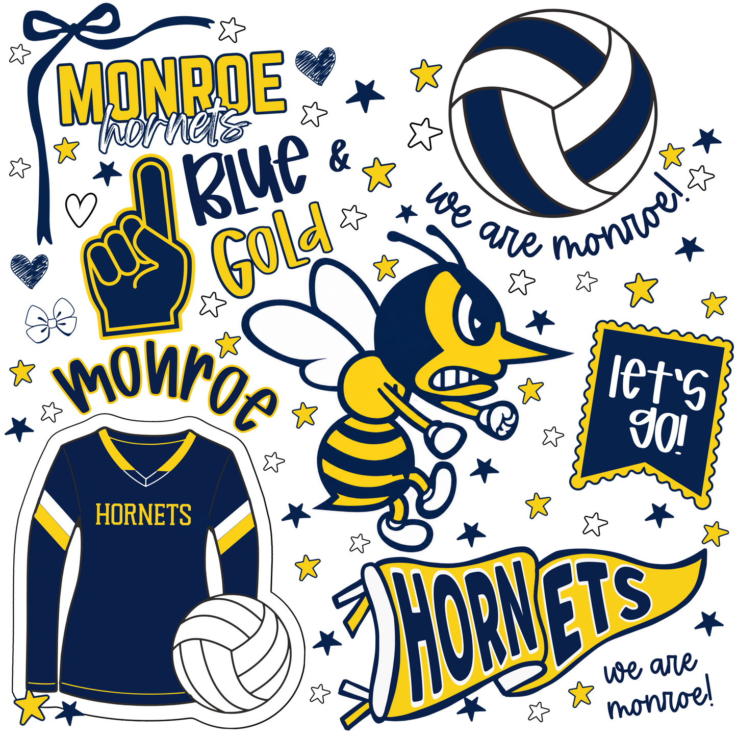 Hornets Volleyball Cluster of Fun! Crewneck. Available in three colors!